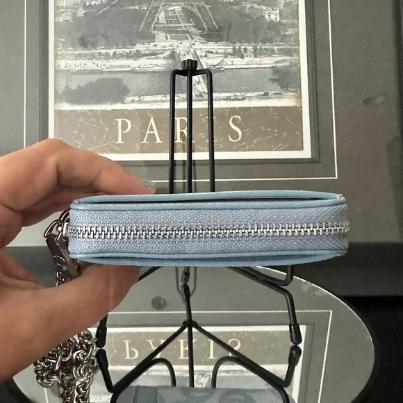 Coach Zip Card Case In Sketch Signature Canvas Ice Blue - Picture 8 of 11